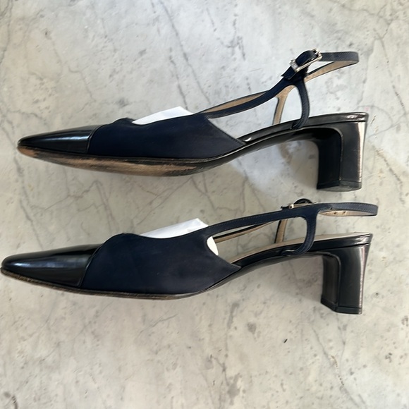 CHANEL Authentic Navy & Black Cap Toe Slingback Heels 36.5 - Picture 7 of 8